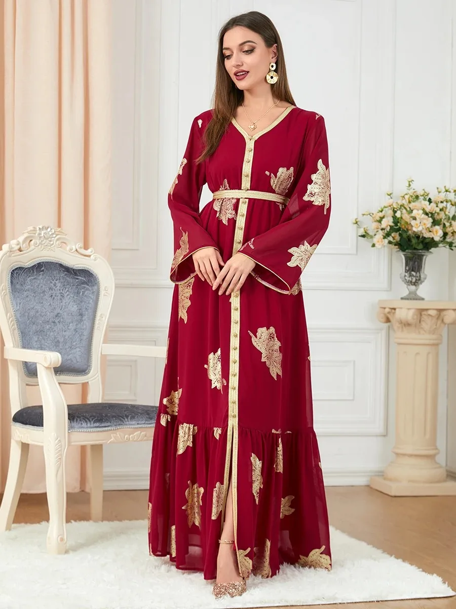 Abaya musulmane chic avec col en V et manches sulf - La tendance Dubaï 2024 - image de produit 0