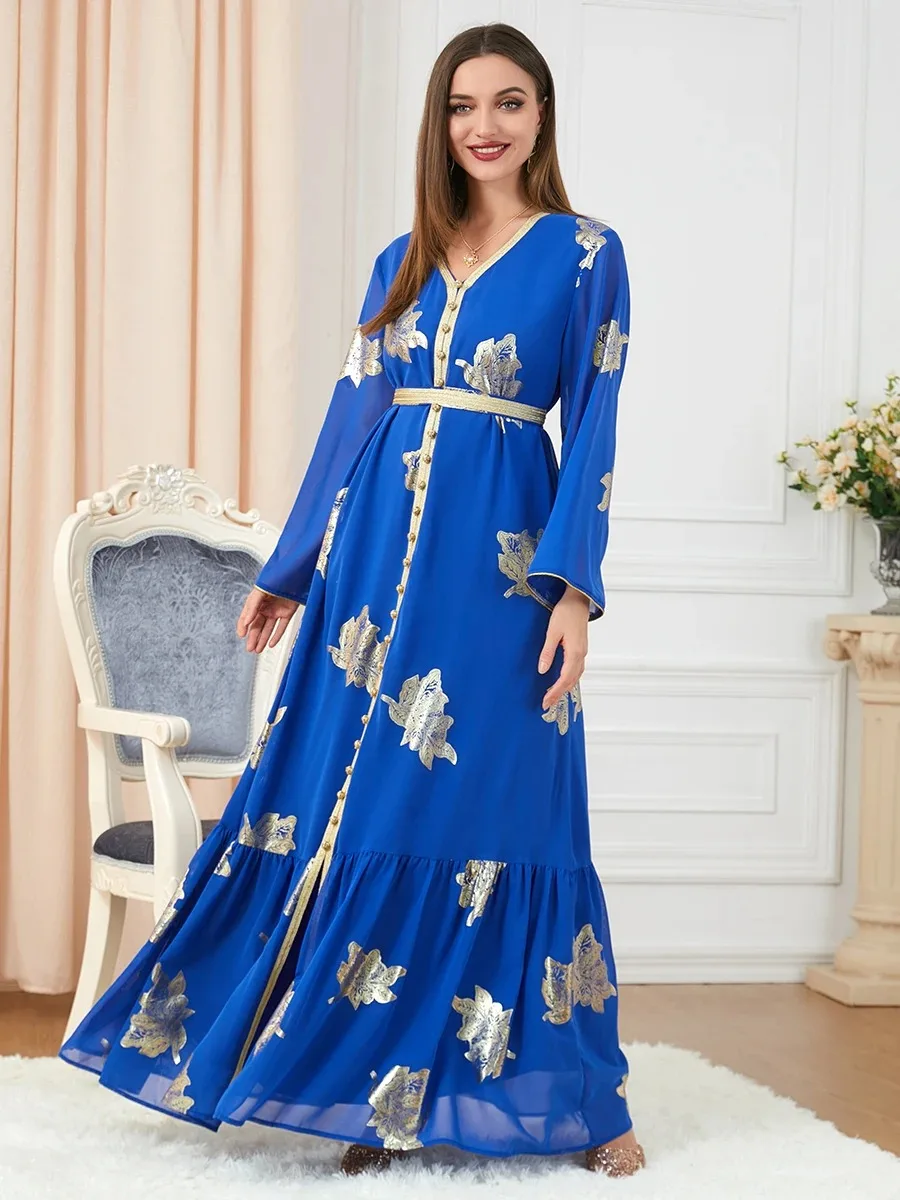 Abaya musulmane chic avec col en V et manches sulf - La tendance Dubaï 2024 - image de produit 3
