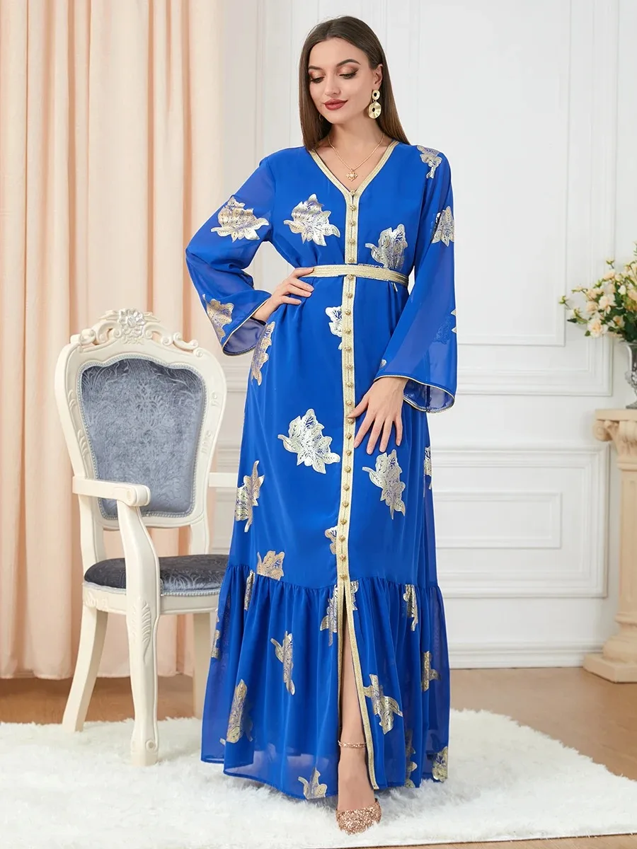 Abaya musulmane chic avec col en V et manches sulf - La tendance Dubaï 2024 - image de produit 7
