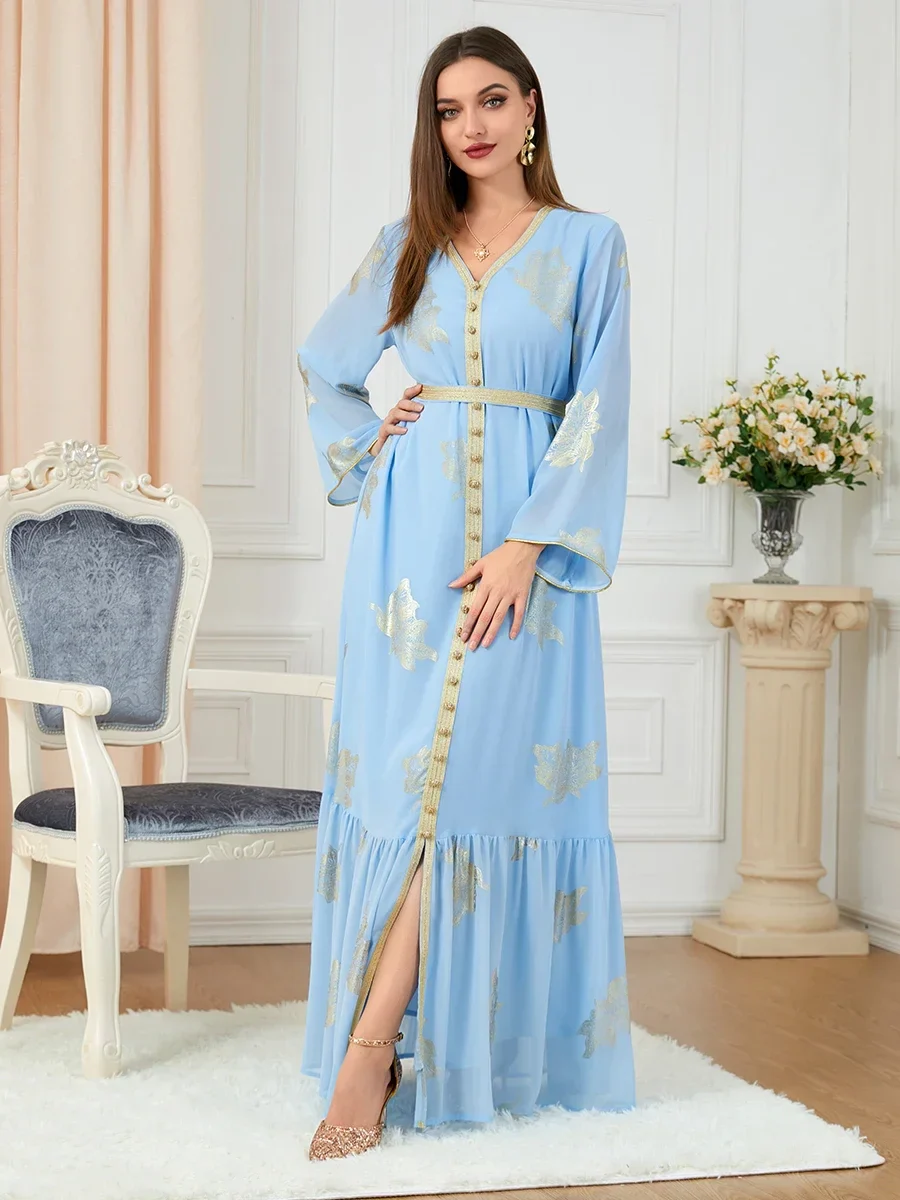 Abaya musulmane chic avec col en V et manches sulf - La tendance Dubaï 2024 - image de produit 6
