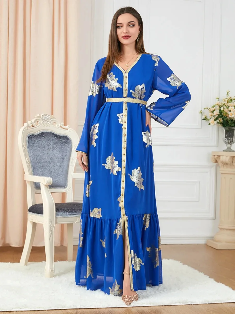 Abaya musulmane chic avec col en V et manches sulf - La tendance Dubaï 2024 - image de produit 2