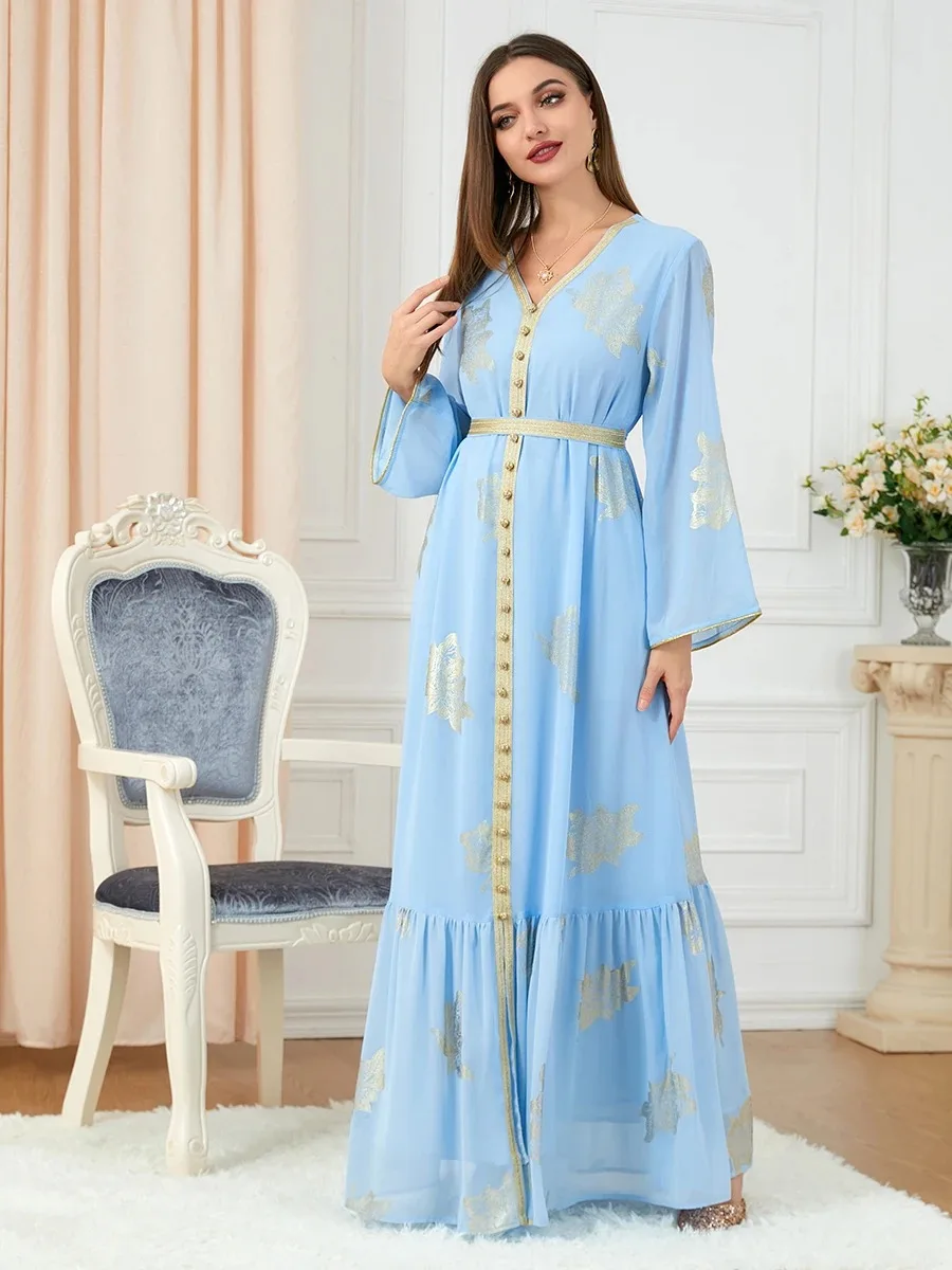 Abaya musulmane chic avec col en V et manches sulf - La tendance Dubaï 2024 - image de produit 5