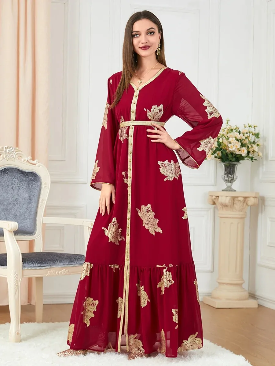Abaya musulmane chic avec col en V et manches sulf - La tendance Dubaï 2024 - image de produit 9