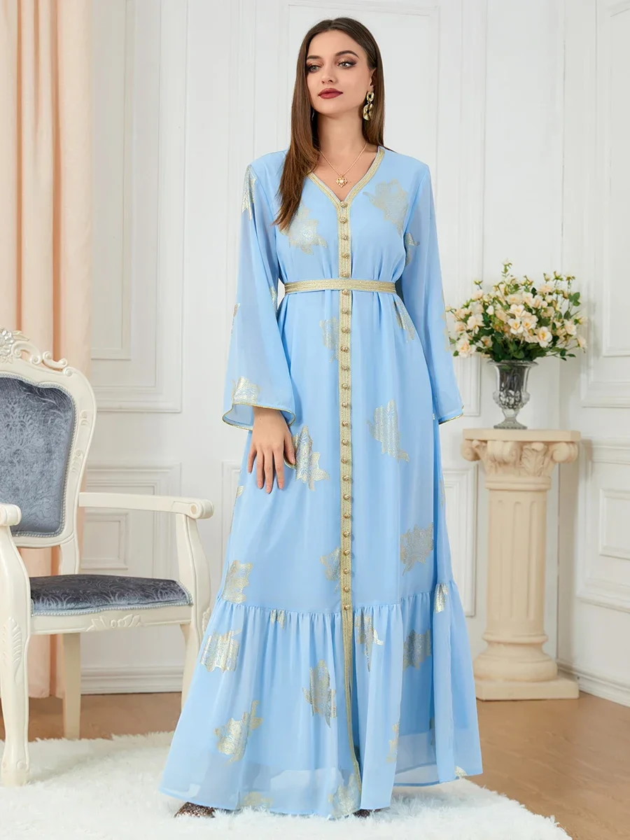 Abaya musulmane chic avec col en V et manches sulf - La tendance Dubaï 2024 - image de produit 4